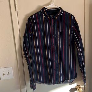 Forever 21 Mens Dark Blue Striped Dress Shirt